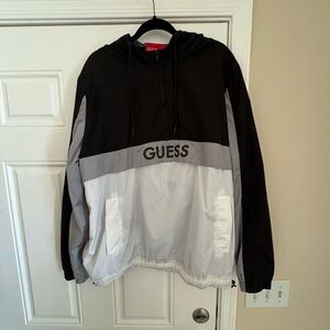 Guess Men's Pullover Half Zip Windbreaker (black silver & white)